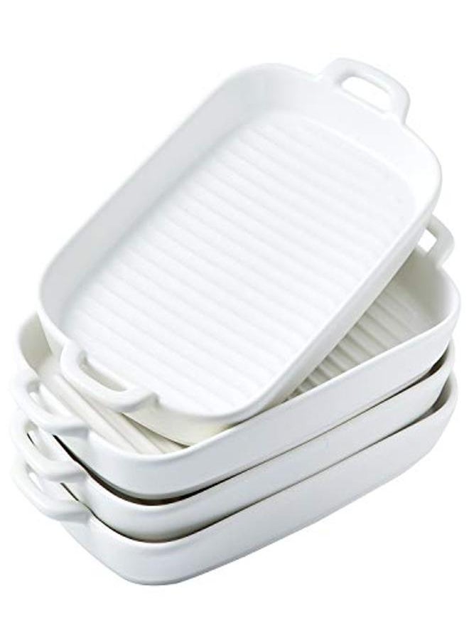Generic - Bruntmor 10" X 6" Set of 4 Serving Platters Porcelain Serving Plates Matte Glaze Baking Dish Dinner Plates Oven Safe Serving Dishes Rectangular White - Image 1