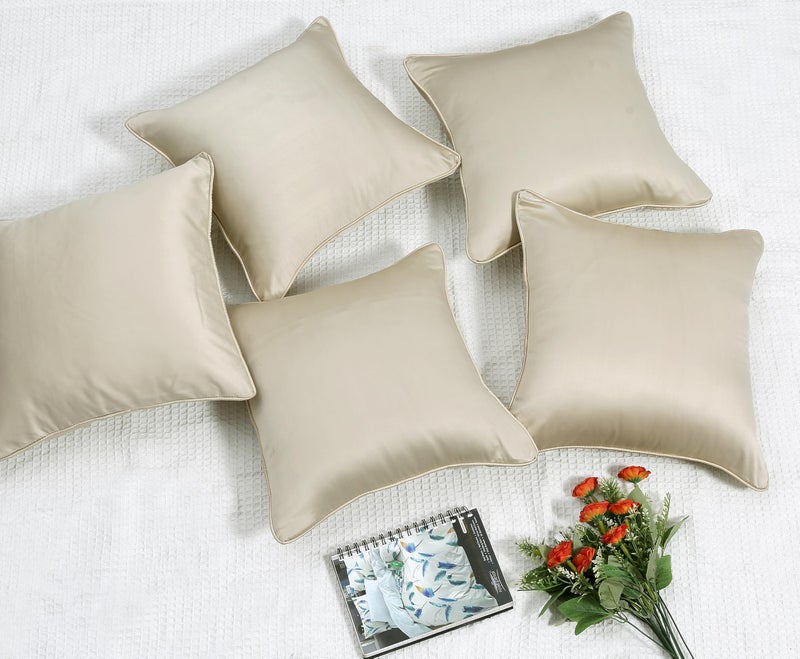 RD TREND® Satin Cushion Covers 16 Inch x 16 Inch | Decorative Throw Pillows for Sofa, Couch, Living Room, Home Décor Cushion Cover Set of 5 (Beige) - Image 5