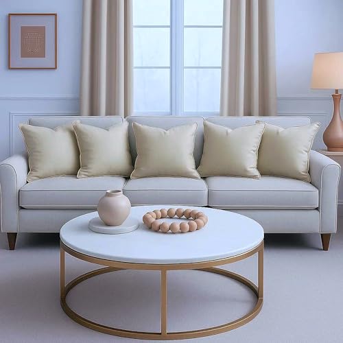 RD TREND® Satin Cushion Covers 16 Inch x 16 Inch | Decorative Throw Pillows for Sofa, Couch, Living Room, Home Décor Cushion Cover Set of 5 (Beige) - Image 2