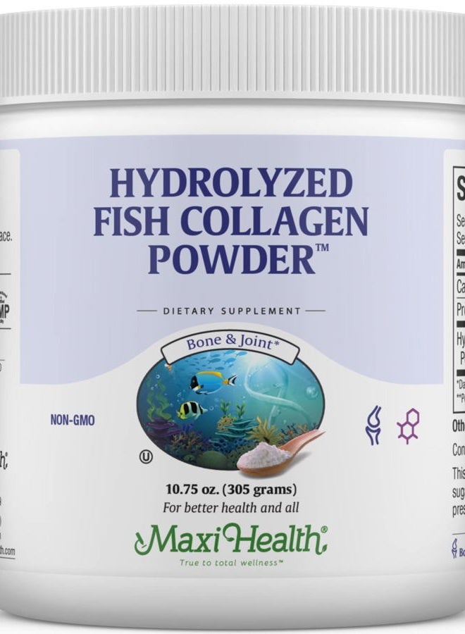 Maxi Health مسحوق الكولاجين - مسحوق بروتين الكولاجين - مسحوق كولاجين بحري للنساء والرجال - كولاجين سمكي غير منكه من النوع الأول - بروتين كولاجين مهدرج - مكمل لنمو الشعر والبشرة (10.75 أونصة) - Image 1