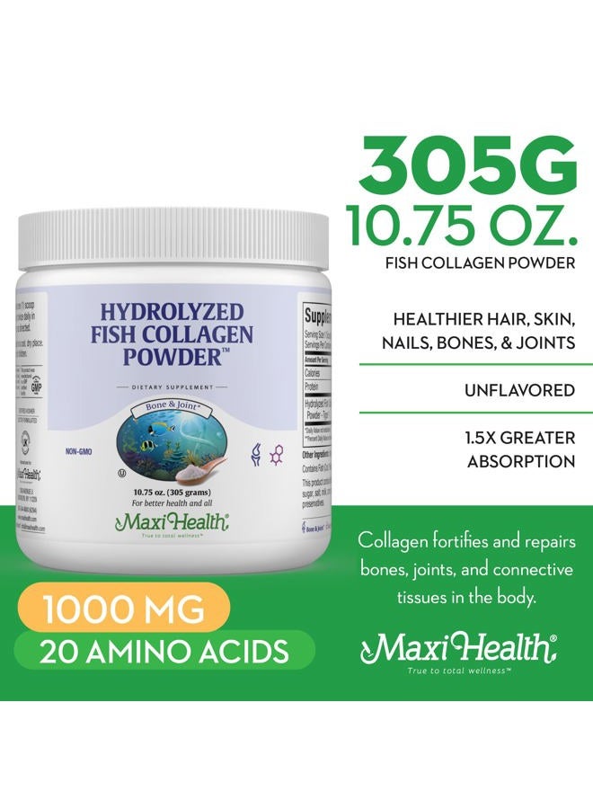 Maxi Health مسحوق الكولاجين - مسحوق بروتين الكولاجين - مسحوق كولاجين بحري للنساء والرجال - كولاجين سمكي غير منكه من النوع الأول - بروتين كولاجين مهدرج - مكمل لنمو الشعر والبشرة (10.75 أونصة) - Image 2