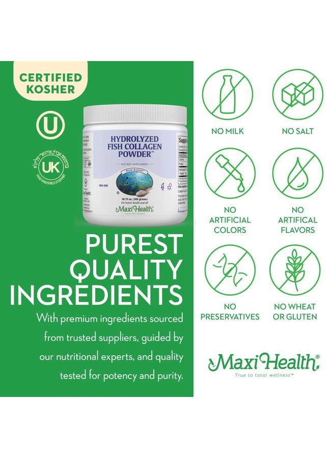 Maxi Health مسحوق الكولاجين - مسحوق بروتين الكولاجين - مسحوق كولاجين بحري للنساء والرجال - كولاجين سمكي غير منكه من النوع الأول - بروتين كولاجين مهدرج - مكمل لنمو الشعر والبشرة (10.75 أونصة) - Image 4