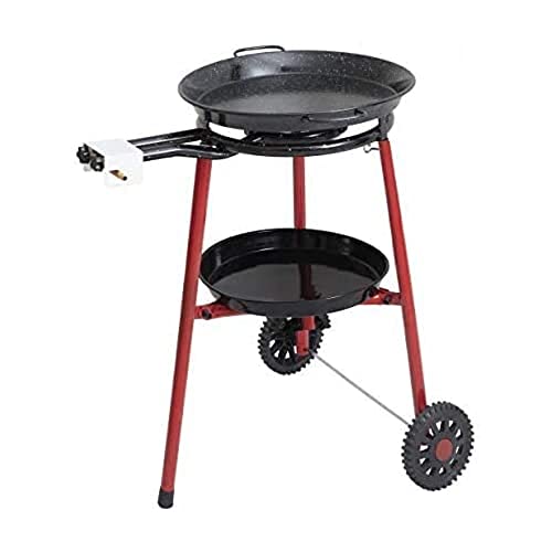 Mabel Home Mabel Home Paella Pan  Paella Burner and Stand Set on Wheels  Complete Paella Kit for up to 14 Servings  1575 inch Gas Burner  18 inch Enamaled Steel Paella Pan 