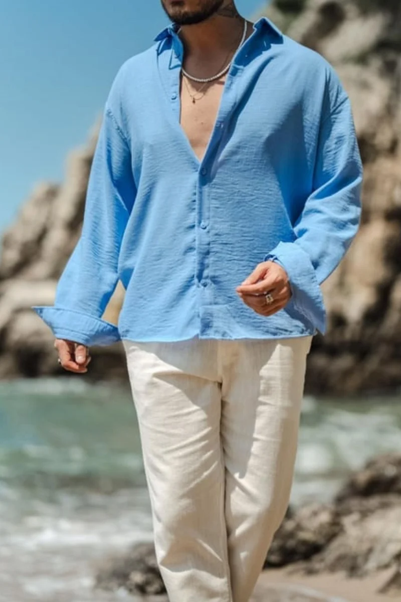 Cool Tarz Cool Style Men's Long Sleeve Shirt Collar Linen Oversize Shirt