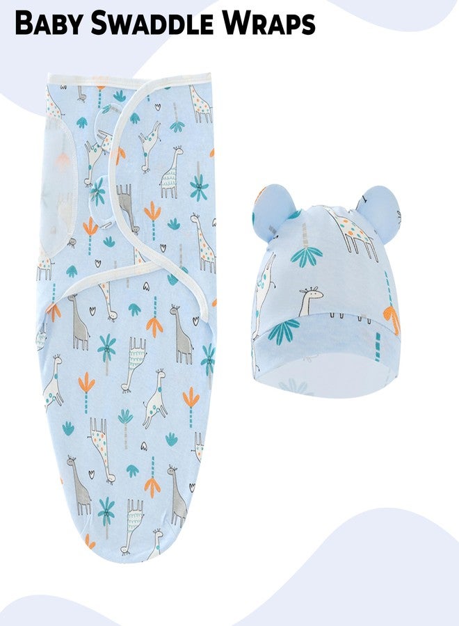 BEMBIKA Baby Swaddle Wraps - Soft Cotton Swaddle Wrap, Muslin Hooded Swaddle Wrap for Newborns - Comfortable, Breathable, and Safe Set Of 2 - (Toddler Blue Giraffe Design) - Image 3
