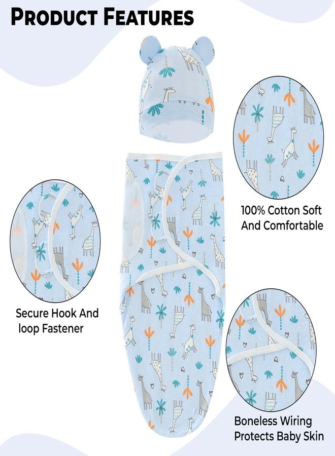 BEMBIKA Baby Swaddle Wraps - Soft Cotton Swaddle Wrap, Muslin Hooded Swaddle Wrap for Newborns - Comfortable, Breathable, and Safe Set Of 2 - (Toddler Blue Giraffe Design) - Image 5