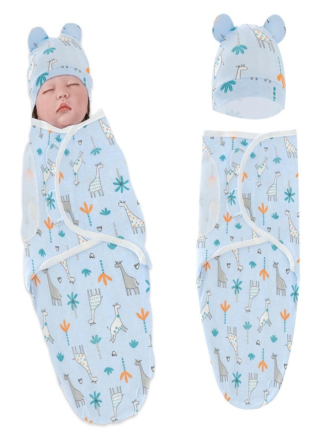 BEMBIKA Baby Swaddle Wraps - Soft Cotton Swaddle Wrap, Muslin Hooded Swaddle Wrap for Newborns - Comfortable, Breathable, and Safe Set Of 2 - (Toddler Blue Giraffe Design) - Image 1