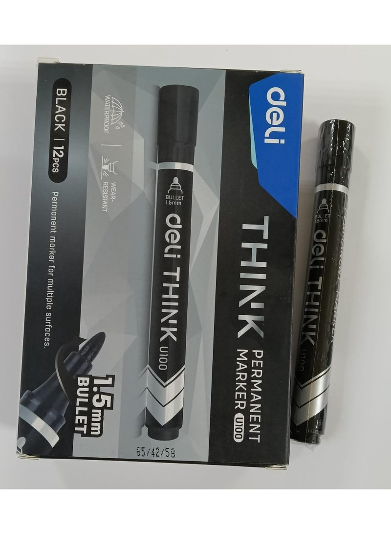 Deli U10020 Permanent Marker Bullet 1.5mm Black Pack of 12pcs - Image 2