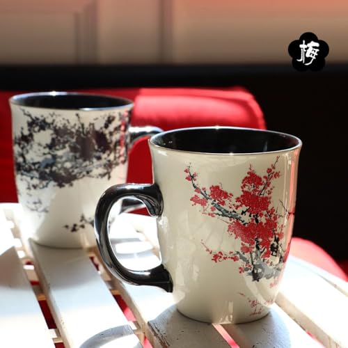 Asmwo Color Changing Heat Sensitive Magic Funny Art Mug Large Coffee Tea Plum Blossom Porcelain Mugs for Women Mom grandma Gifts 16oz Black Change Glow Red Cups - Image 5