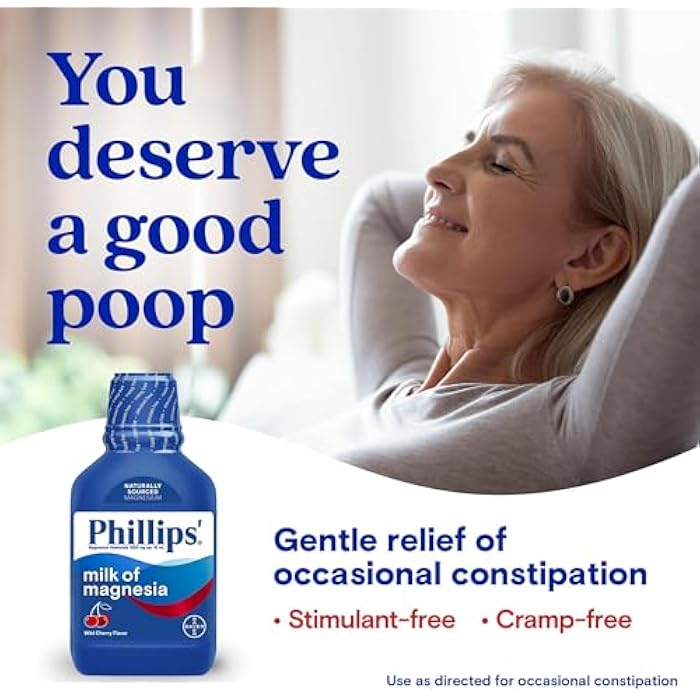 Phillips' سائل ملين حليب المغنيسيا من فيليبس، بنكهة الكرز البري، خالي من المنبهات، تخفيف خالي من التقلصات للإمساك العرضي*، فعال في 30 دقيقة - 6 ساعات، العلامة التجارية رقم 1 لحليب المغنيسيا، 26 أونصة - Image 2