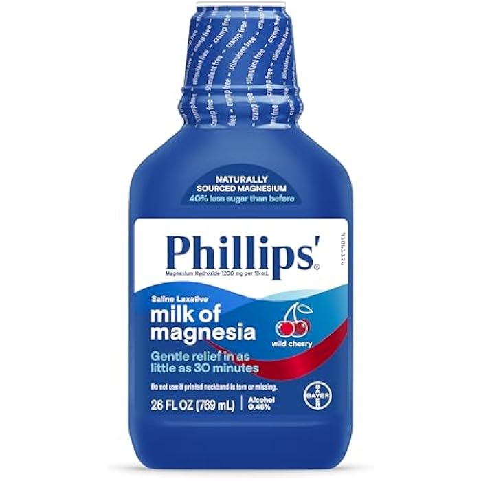 Phillips' سائل ملين حليب المغنيسيا من فيليبس، بنكهة الكرز البري، خالي من المنبهات، تخفيف خالي من التقلصات للإمساك العرضي*، فعال في 30 دقيقة - 6 ساعات، العلامة التجارية رقم 1 لحليب المغنيسيا، 26 أونصة - Image 1