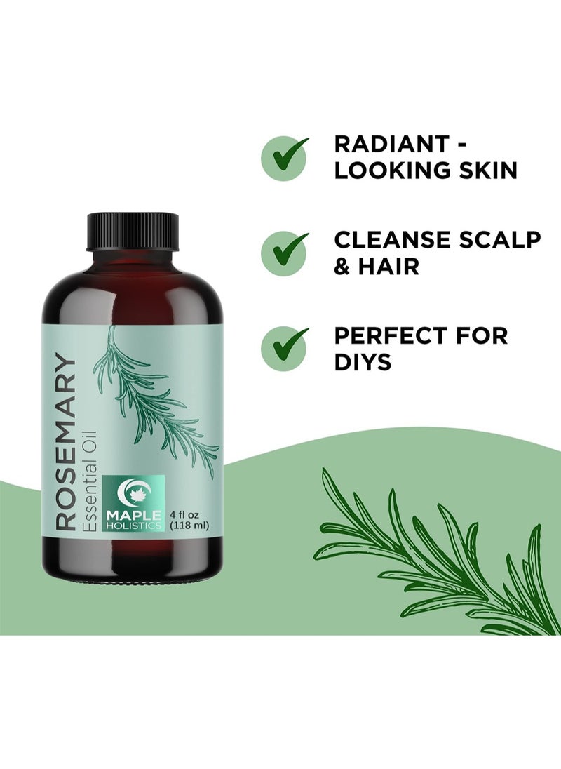 Maple Holistics - Rosemary Essential Oil, Pure Rosemary Oil for Hair Growth, All Natural Multi Used Hair Care Serum, for Hair Skin and Nails Refreshing Aromatherapy Oil 118ml - Image 1