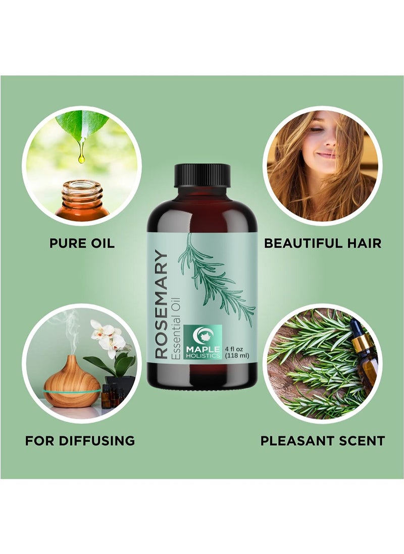 Maple Holistics - Rosemary Essential Oil, Pure Rosemary Oil for Hair Growth, All Natural Multi Used Hair Care Serum, for Hair Skin and Nails Refreshing Aromatherapy Oil 118ml - Image 1