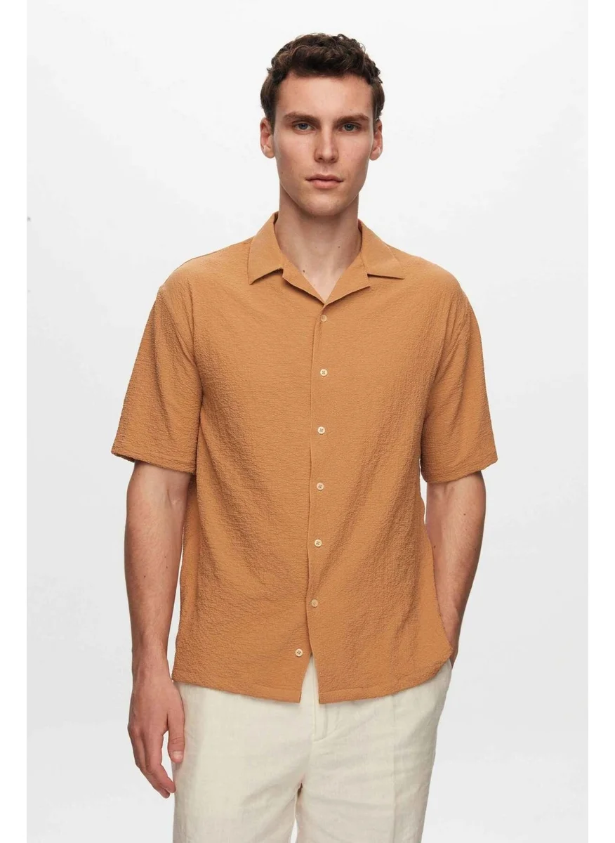 D'S DAMAT Relaxed Camel Seersucker Short Sleeve Wrinkle-Resistant Shirt 0HC02ORT01313