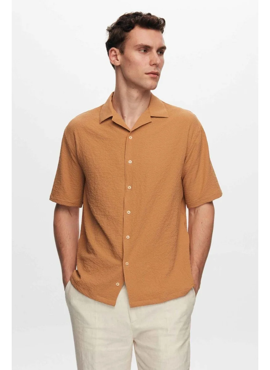 D'S DAMAT Relaxed Camel Seersucker Short Sleeve Wrinkle-Resistant Shirt 0HC02ORT01313