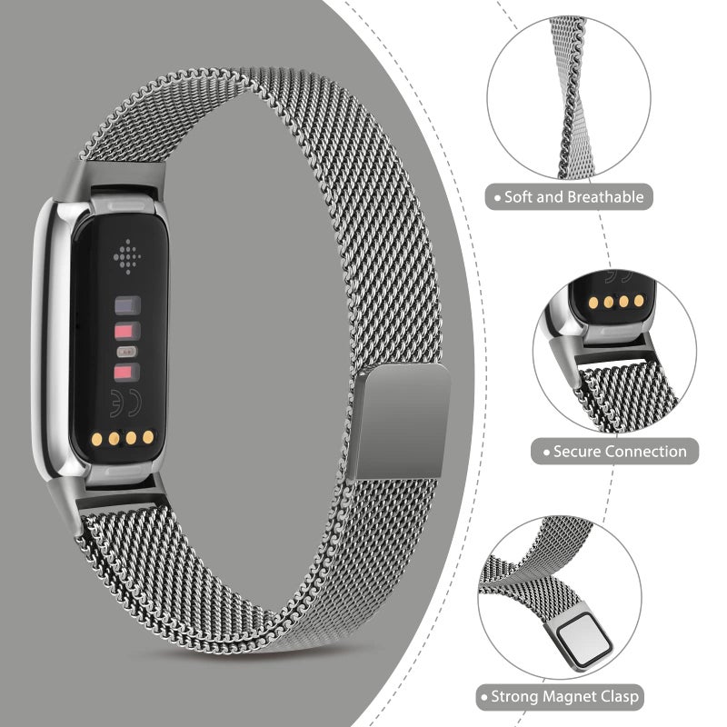Vanjua Metal Band for Fitbit Luxe Bands Women Men, Stainless Steel Mesh Loop Adjustable Wristband Replacement Strap Compatible with Fitbit Luxe Fitness and Wellness Tracker (Space Gray) - Image 3