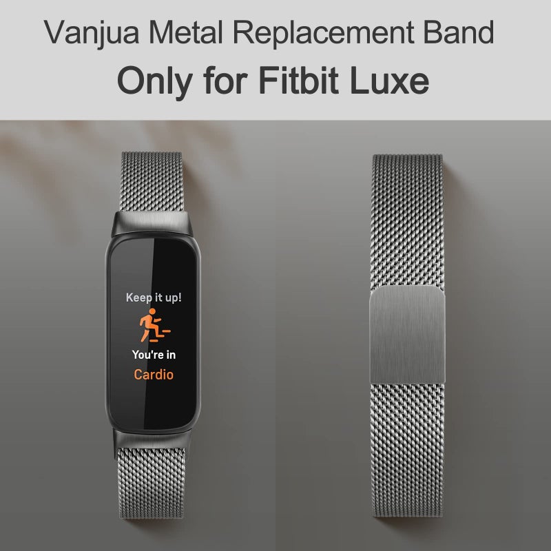 Vanjua Metal Band for Fitbit Luxe Bands Women Men, Stainless Steel Mesh Loop Adjustable Wristband Replacement Strap Compatible with Fitbit Luxe Fitness and Wellness Tracker (Space Gray) - Image 2