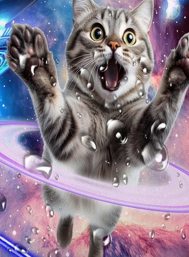 Drgilau Funny Cat Shower Curtain Cool Outer Space Shower Curtains for Boys Kids, Hilarious Cat Galaxy Universe Bathroom Curtain Decor Waterproof Fabric Bath Curtains with 12 Hooks 72X72 Inch - Image 5