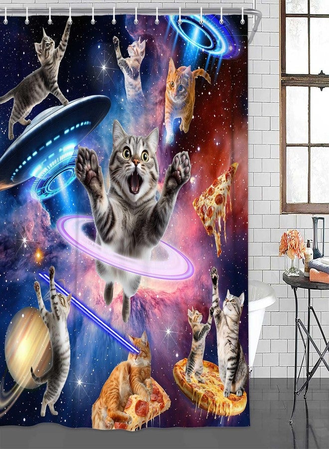 Drgilau Funny Cat Shower Curtain Cool Outer Space Shower Curtains for Boys Kids, Hilarious Cat Galaxy Universe Bathroom Curtain Decor Waterproof Fabric Bath Curtains with 12 Hooks 72X72 Inch - Image 2