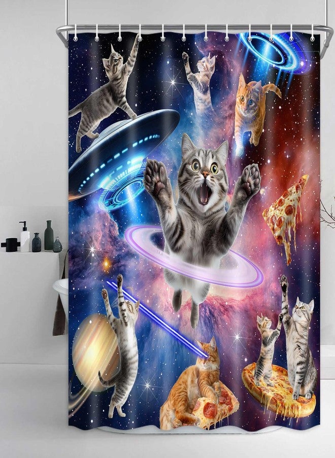 Drgilau Funny Cat Shower Curtain Cool Outer Space Shower Curtains for Boys Kids, Hilarious Cat Galaxy Universe Bathroom Curtain Decor Waterproof Fabric Bath Curtains with 12 Hooks 72X72 Inch - Image 3