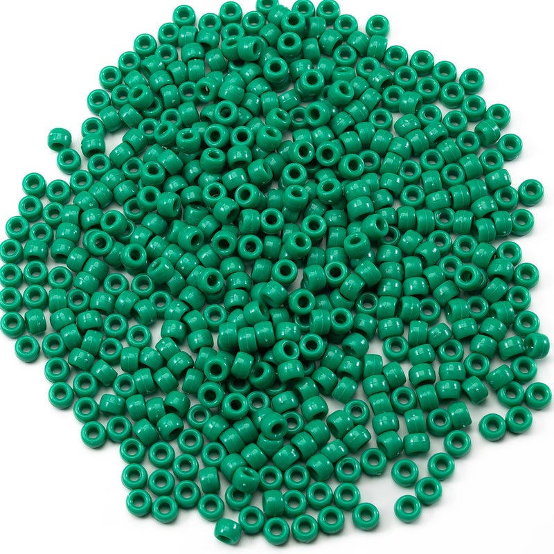 Gxueshan 1000 Pcs Acrylic Green Pony Beads 6x9mm Green Kandi Beads Bulk for Friendship Bracelet Necklace Jewelry Making Earring Hair Braiding
