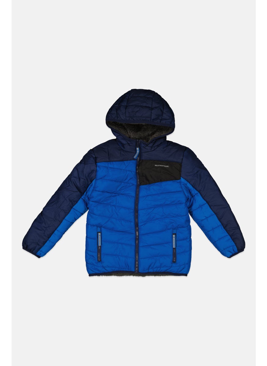 Weatherproof Kids Boy Brand Logo Reversible Puffer Jacket, Blue Combo  - Image 1