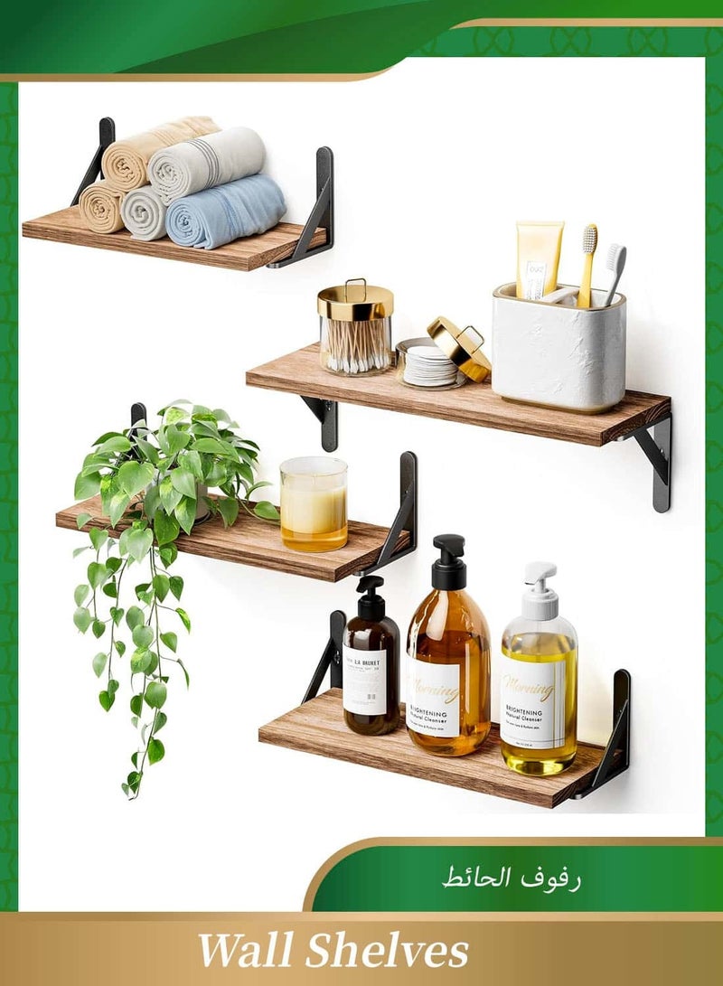 أنمي طقم أرفف ديكور منزلي مكون من 4 قطع، أرفف خشبية عائمة مثبتة على الحائط لغرفة النوم والحمام وغرفة المعيشة والمطبخ والمكتب - Image 1