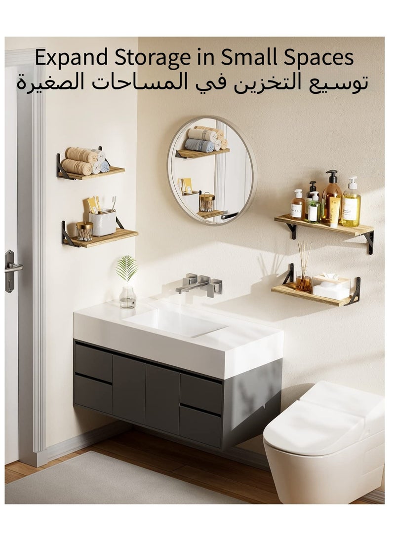 أنمي طقم أرفف ديكور منزلي مكون من 4 قطع، أرفف خشبية عائمة مثبتة على الحائط لغرفة النوم والحمام وغرفة المعيشة والمطبخ والمكتب  - Image 4
