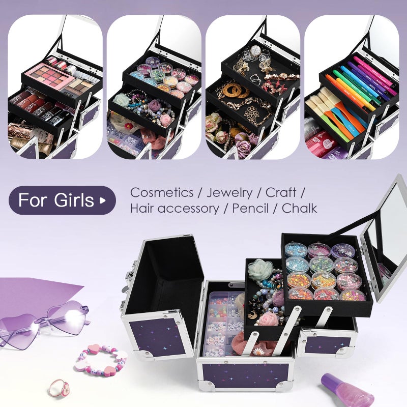 Joligrace Makeup Case for Girls Cosmetic Train Case Makeup Storage Box Jewelry Organizer Hair Accessories Lockable with Trays & Mirror Kids Gift Unicorn - Image 3