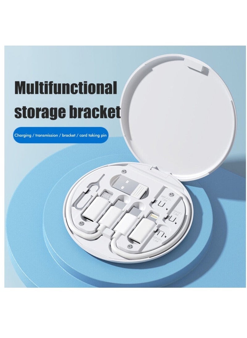 60W Portable 6 In 1 USB Adapter Kit with Multi-Type Charging Cable, USB C to Lightning, Card Slot, Fast Charging for Apple Android Type-C Universal Travel White - Image 2