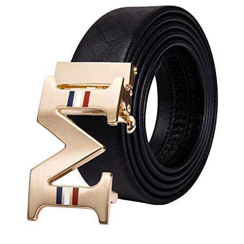 Dubulle Mens Belt M Gold Letter Design Automatic Buckle Black Classic Ratchet Anti Slip Belts With Exquisite Box