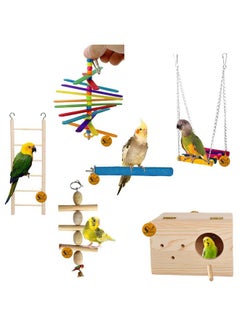 Sage Square Wooden Bird Toys Combo | Breeding Box, Ladder, Sand Perch, Swing, Hanging Cage Accessory | For Budgie, Parrot, Cockatiel, Parakeet, Conure, Macaw Etc  - Image 1