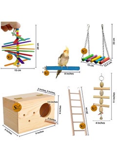 Sage Square Wooden Bird Toys Combo | Breeding Box, Ladder, Sand Perch, Swing, Hanging Cage Accessory | For Budgie, Parrot, Cockatiel, Parakeet, Conure, Macaw Etc  - Image 2