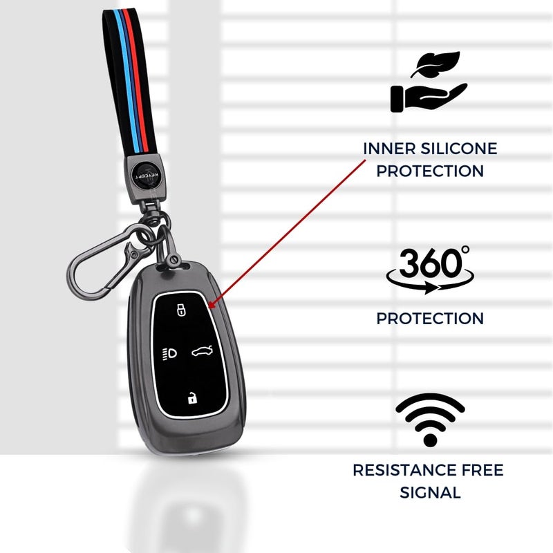 Keycept™ Metal Key Cover for Tata Nexon | Curvv | Altroz | Harrier | Punch | EV | Tigor | Tiago EV Electric | Safari and Facelift 4 Button Smart Key with Keychain (Long Keychain). - Image 5