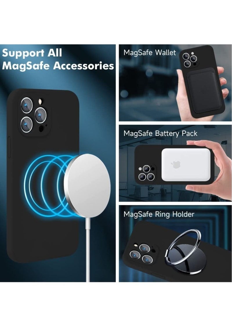 ELTRAZONE Silicone Magnetic Case for iPhone 14 Pro + 2 Pack Tempered Glass Screen Protector Magsafe Case Silicone Phone Case with Microfiber Lining for iPhone 14 Pro 6.1 inch 2022,Black - Image 4