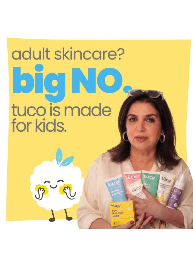 TuCo غسول الوجه للأطفال من Tuco® | يمنح البشرة الباهتة إشراقة | يحتوي على الكركم وبرقوق الكاكادو | متوازن الحموضة ولطيف على العينين (لا يسبب الدموع) | مناسب للأعمار: 2-5، 4-10، 10-15، و5-10 سنوات | خالٍ من البارابين والكبريتات | 100 مل - Image 3