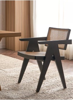 Roman Gifts Mid century Modern Accent Chair Solid Wood Frame Armchair with Natural Organic Rattan Cane Perfect for Home Office Living Room and Dining Room  - Image 1