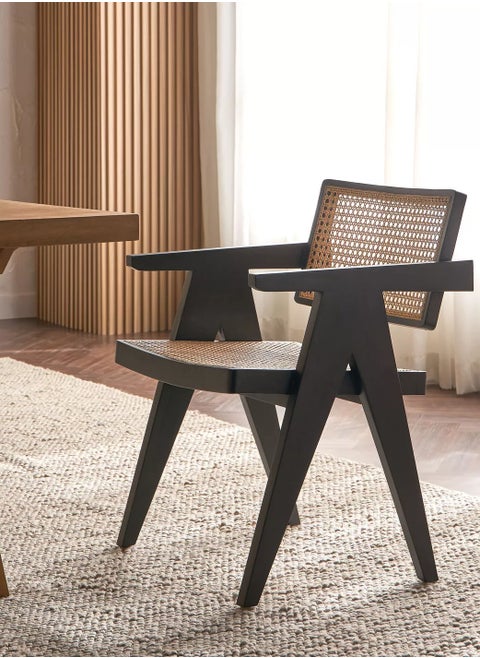 Mid century Modern Accent Chair Solid Wood Frame Armchair with Natural Organic Rattan Cane Perfect for Home Office Living Room and Dining Room