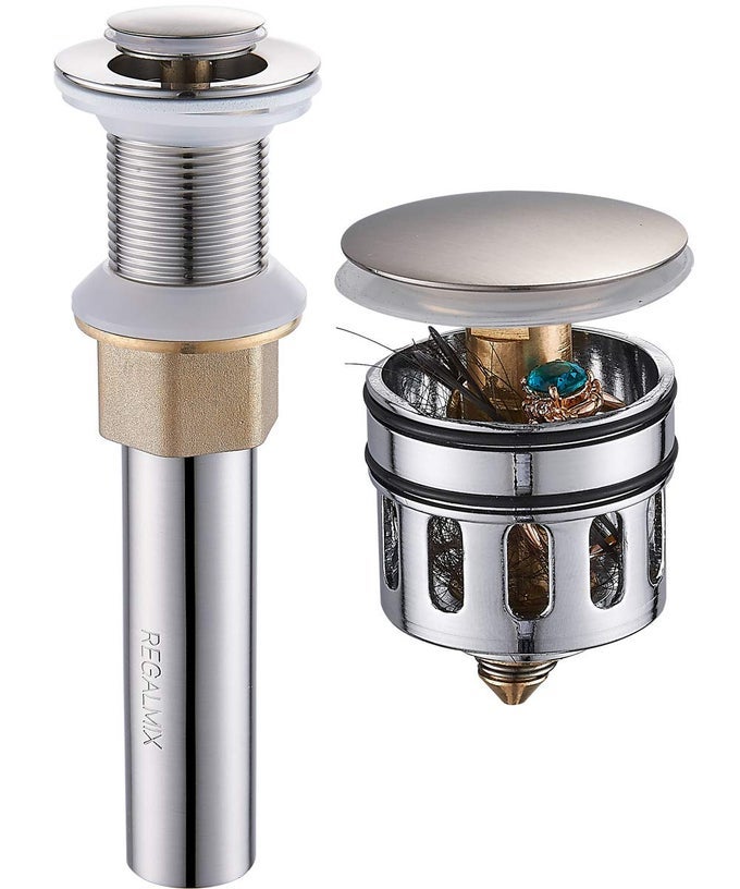 VESSEL SINK DRAIN BATHROOM FAUCET VESSEL SINK POP UP DRAIN STOPPER WITHOUT OVERFLOW BRUSHED NICKEL BUILTIN ANTICLOGGING STRAINERFITS STANDARD AMERICAN DRAIN HOLE112 TO 134R085BBN