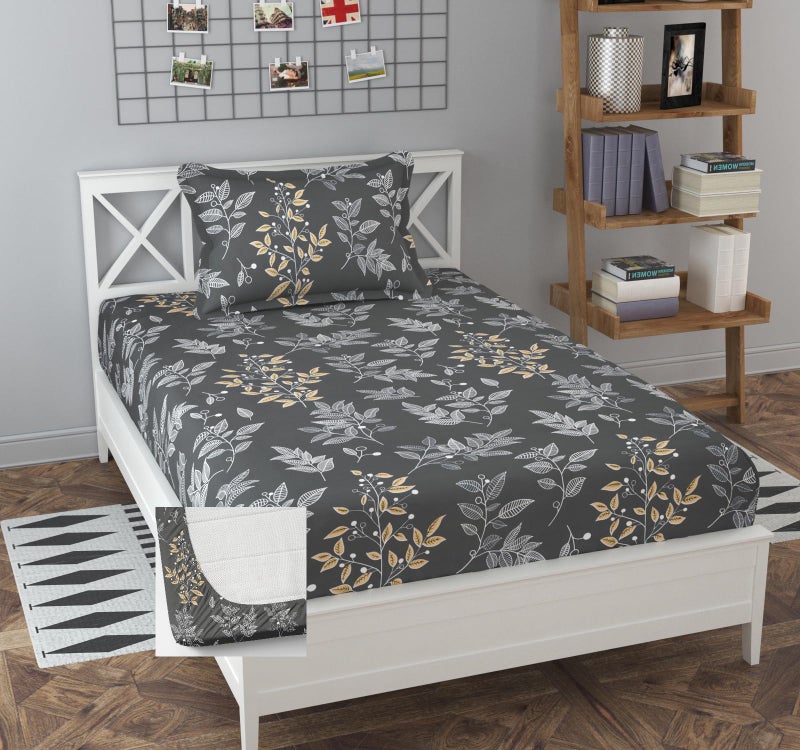 Soniasaa 315 TC Cotton Feel All Around Elastic Fitted Bedsheet, Elastic Fitted Bedsheet Single Size Bedsheet for Single Bed with 1 Pillow Cover, Size - 72 x 36 x 8 Inche Color - Image 1