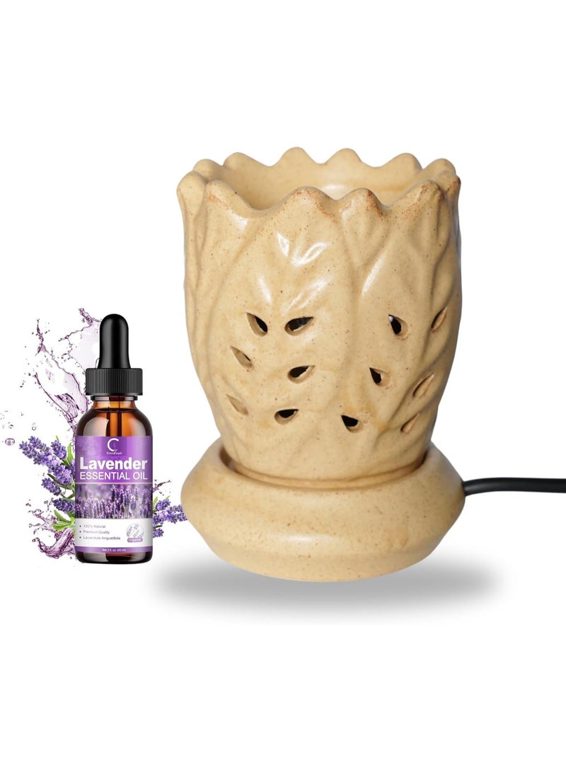 Maanys Ceramic Essential Oil Burner and Candle Warmer, Aromatherapy Oil Warmer with Ceramic Base | Home & Bedroom Decor for Relaxation (Flower) - Image 1