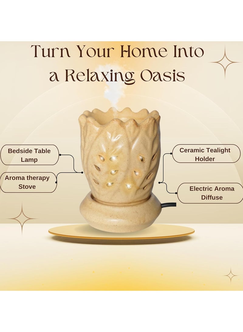 Maanys Ceramic Essential Oil Burner and Candle Warmer, Aromatherapy Oil Warmer with Ceramic Base | Home & Bedroom Decor for Relaxation (Flower) - Image 3