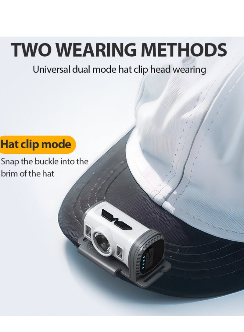 LED rechargeable long-range lithium battery outdoor red and blue light sensor mini fishing hat clippered brim head-mounted lamp - Image 3