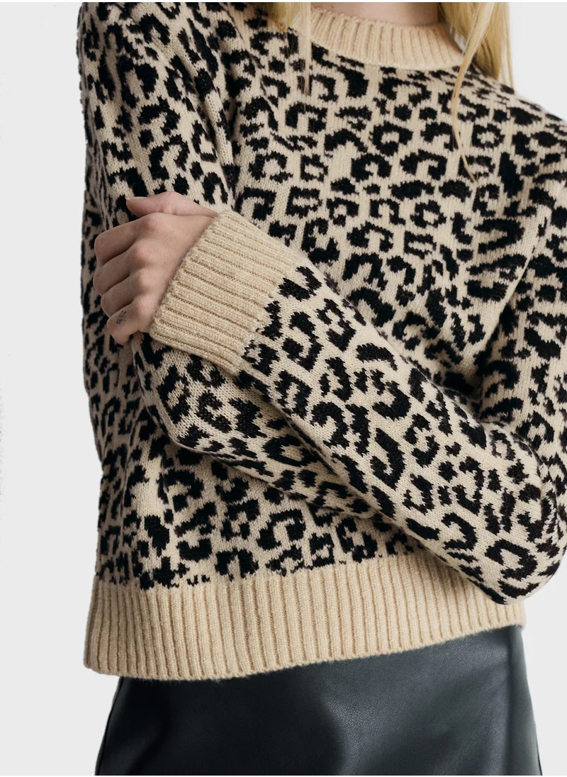 مانجو Leopard Jumper With Contrasting Trims