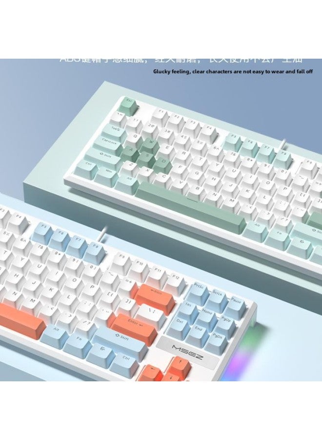87 Mechanical Keyboard Mouse Suit Wired Green Axis Girls' E-sports Game Computer Office Full Key Hot Plug-Colour:Brown Switch - Azure  Wired Version - Official Standard  - Image 3