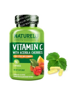 NATURELO Premium Vitamin C With Organic Acerola Cherry And Citrus Bioflavonoids  500 Mg Non Gmo  Raw Vegan 90 Capsules  - Image 1