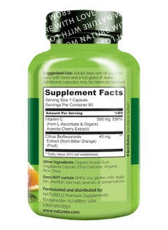 NATURELO Premium Vitamin C With Organic Acerola Cherry And Citrus Bioflavonoids  500 Mg Non Gmo  Raw Vegan 90 Capsules  - Image 3