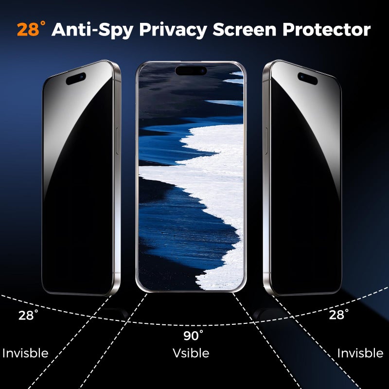 AVOAR 2+2 Pack Privacy Screen Protector for iPhone 17 Pro with Camera Lens Protector, 6.3 Inch Tempered Full Screen Glass Accessories, Anti-Spy, Bubble Free, Case Friendly - Image 2
