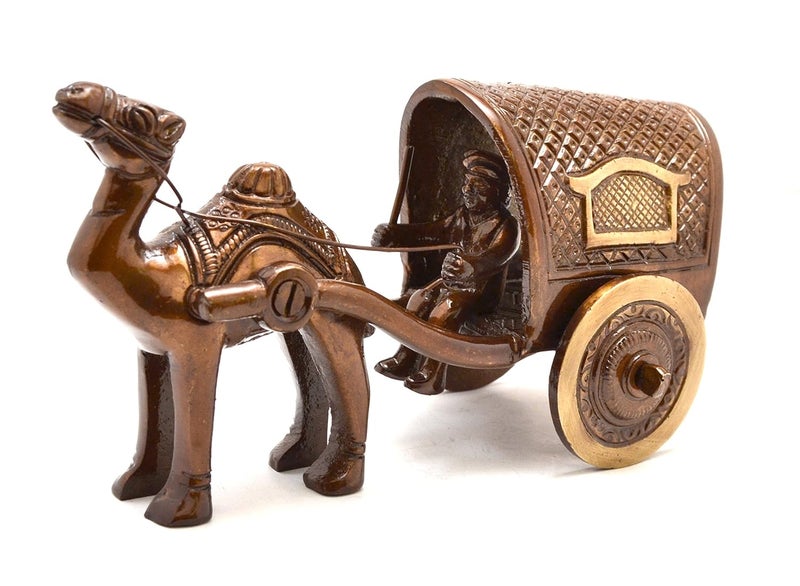 Two Moustaches Camel Cart Brass Showpiece Figurine Standard Pack of 1 - Image 1
