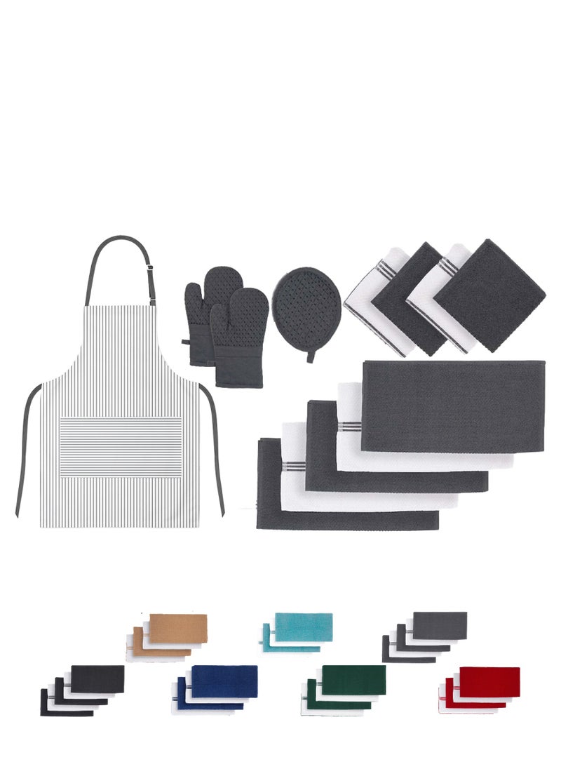 Cloud Scape Linen 12-Piece Kitchen Essentials Set – Includes Absorbent Dishcloths & Kitchen Towels, Non-Slip Silicone Grip, Grey  - Image 1
